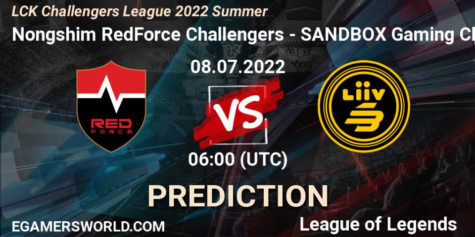 Nongshim RedForce Challengers vs SANDBOX Gaming Challengers: Match Prediction. 08.07.2022 at 06:00, LoL, LCK Challengers League 2022 Summer
