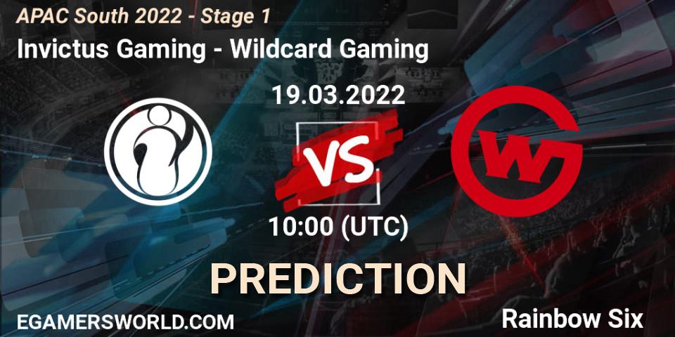 Invictus Gaming vs Wildcard Gaming: Match Prediction. 19.03.2022 at 09:40, Rainbow Six, APAC South 2022 - Stage 1