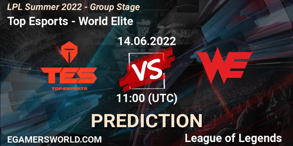 Top Esports vs World Elite: Match Prediction. 14.06.22, LoL, LPL Summer 2022 - Group Stage