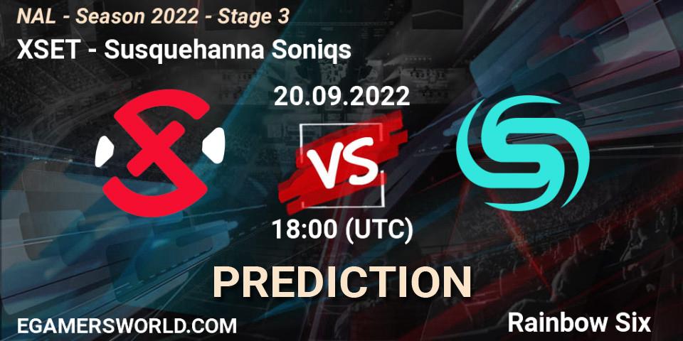 XSET vs Susquehanna Soniqs: Match Prediction. 20.09.2022 at 18:00, Rainbow Six, NAL - Season 2022 - Stage 3