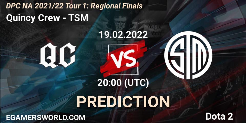 Quincy Crew vs TSM: Match Prediction. 19.02.2022 at 20:17, Dota 2, DPC NA 2021/22 Tour 1: Regional Finals