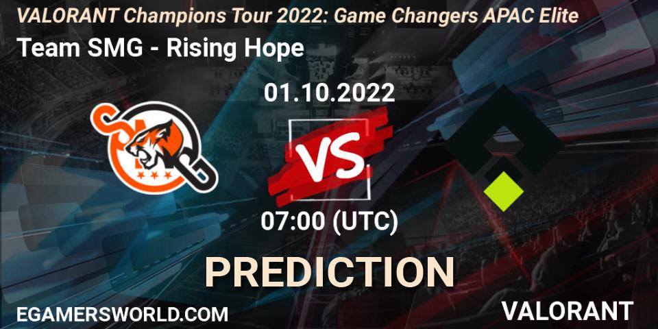 Team SMG vs Rising Hope: Match Prediction. 01.10.2022 at 07:00, VALORANT, VCT 2022: Game Changers APAC Elite