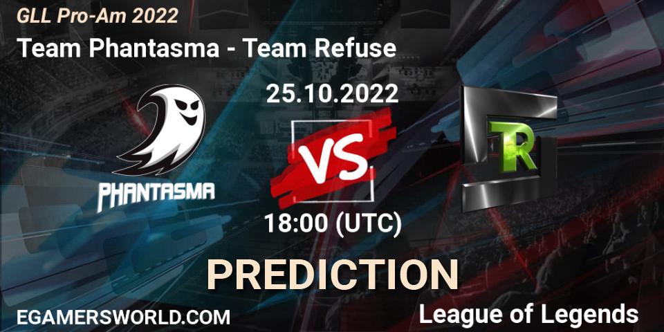 Team Phantasma vs Team Refuse: Match Prediction. 25.10.2022 at 17:00, LoL, GLL Pro-Am 2022