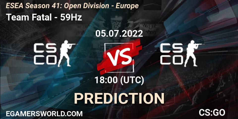 Team Fatal vs 59Hz: Match Prediction. 05.07.2022 at 18:00, Counter-Strike (CS2), ESEA Season 41: Open Division - Europe