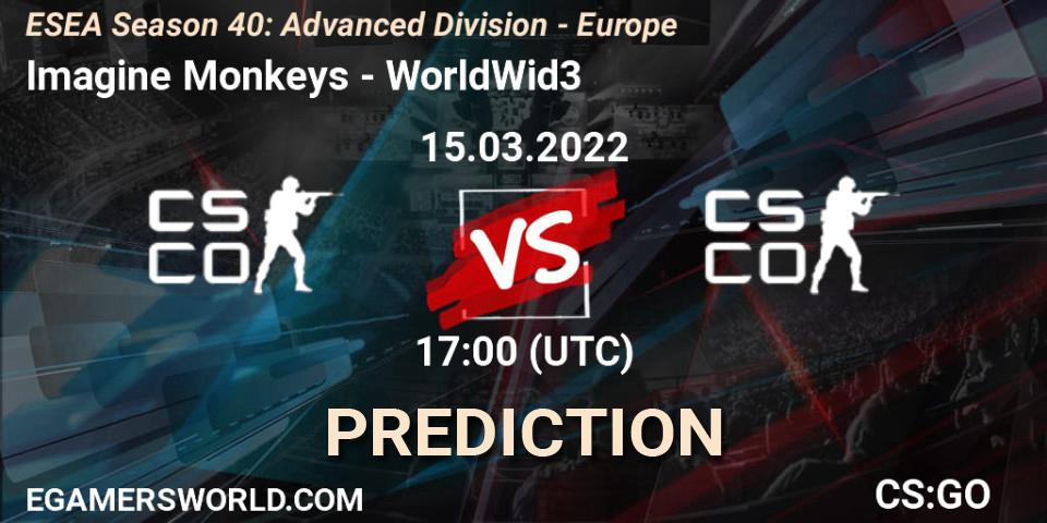 Imagine Monkeys vs WorldWid3: Match Prediction. 15.03.2022 at 17:00, Counter-Strike (CS2), ESEA Season 40: Advanced Division - Europe