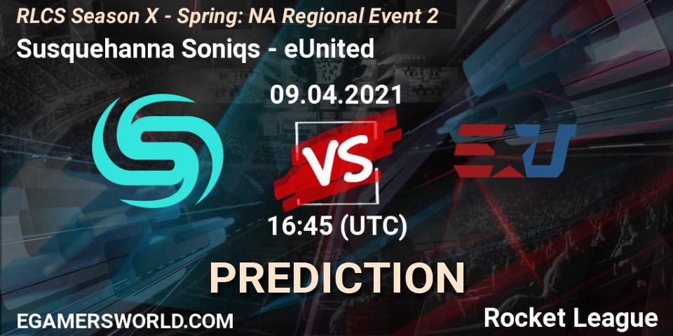 Susquehanna Soniqs vs eUnited: Match Prediction. 09.04.2021 at 16:45, Rocket League, RLCS Season X - Spring: NA Regional Event 2