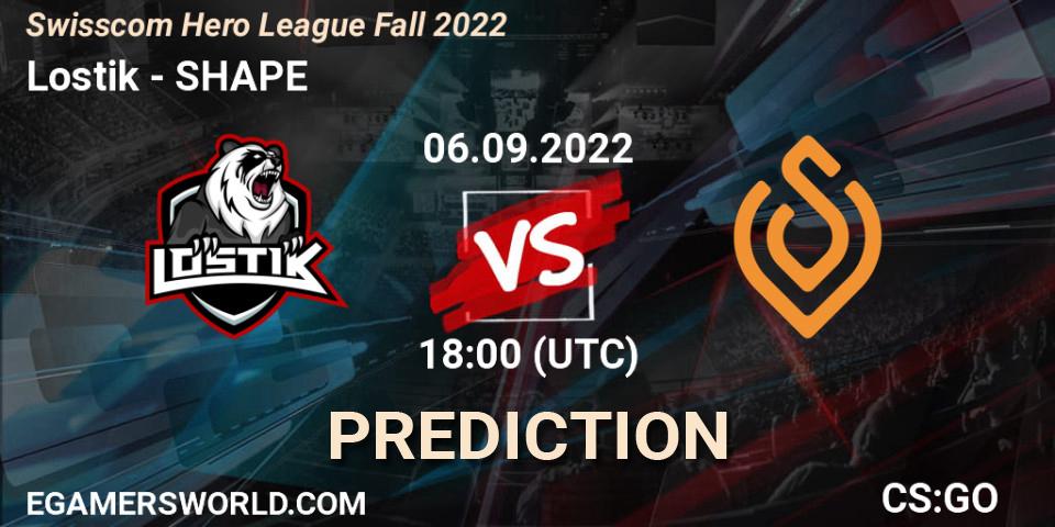 Lostik vs SHAPE: Match Prediction. 06.09.2022 at 18:00, Counter-Strike (CS2), Swisscom Hero League Fall 2022
