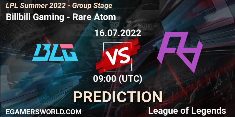 Bilibili Gaming vs Rare Atom: Match Prediction. 16.07.2022 at 09:00, LoL, LPL Summer 2022 - Group Stage