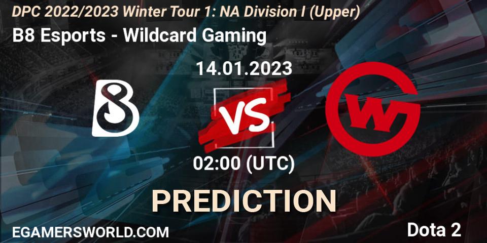 B8 Esports vs Wildcard Gaming: Match Prediction. 14.01.23, Dota 2, DPC 2022/2023 Winter Tour 1: NA Division I (Upper)