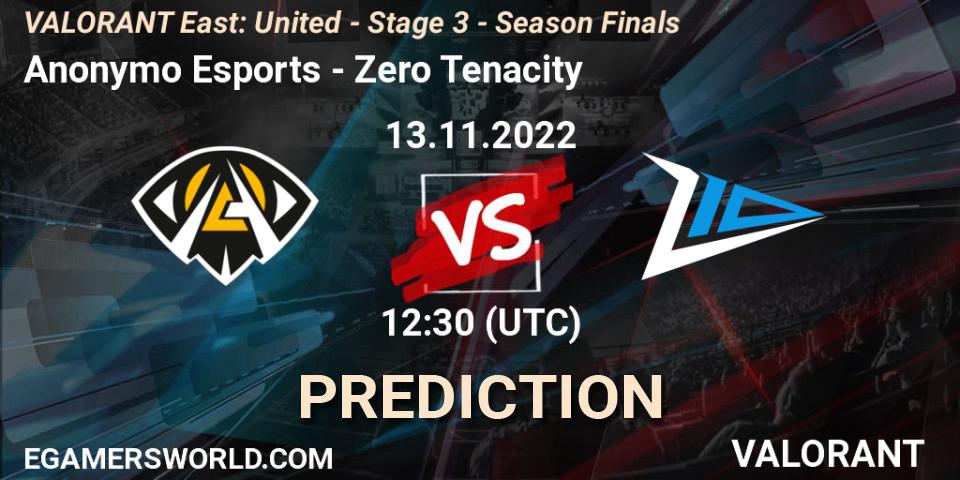 Anonymo Esports vs Zero Tenacity: Match Prediction. 13.11.22, VALORANT, VALORANT East: United - Stage 3 - Season Finals