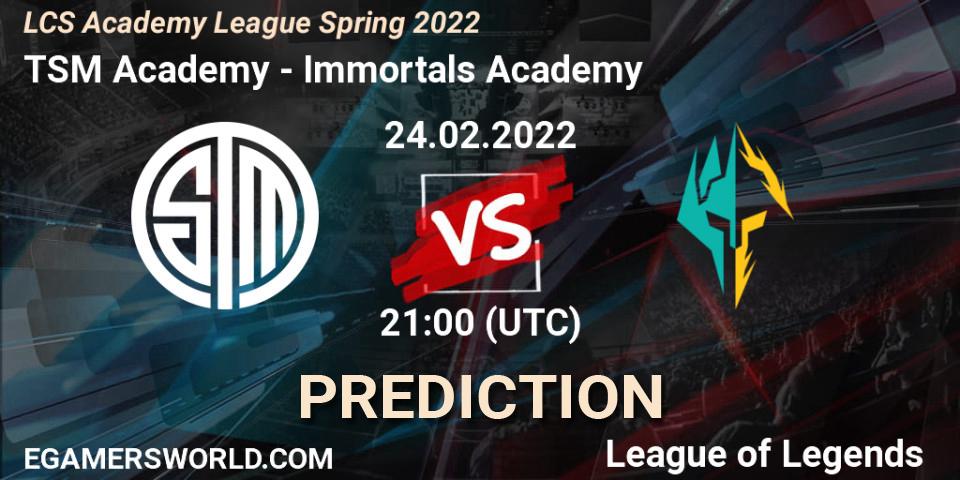 TSM Academy vs Immortals Academy: Match Prediction. 24.02.2022 at 21:00, LoL, LCS Academy League Spring 2022