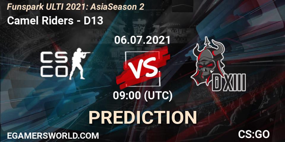 Camel Riders vs D13: Match Prediction. 06.07.2021 at 09:00, Counter-Strike (CS2), Funspark ULTI 2021: Asia Season 2