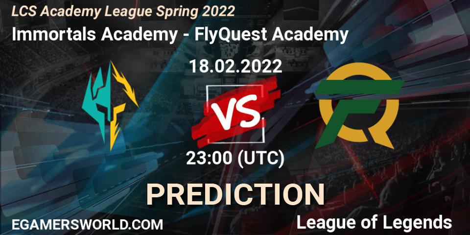 Immortals Academy vs FlyQuest Academy: Match Prediction. 18.02.2022 at 22:55, LoL, LCS Academy League Spring 2022