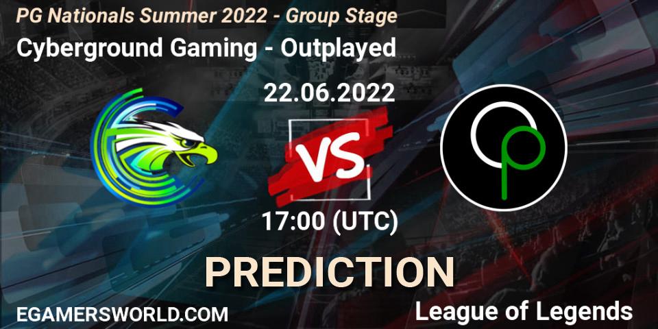Cyberground Gaming vs Outplayed: Match Prediction. 22.06.2022 at 17:00, LoL, PG Nationals Summer 2022 - Group Stage