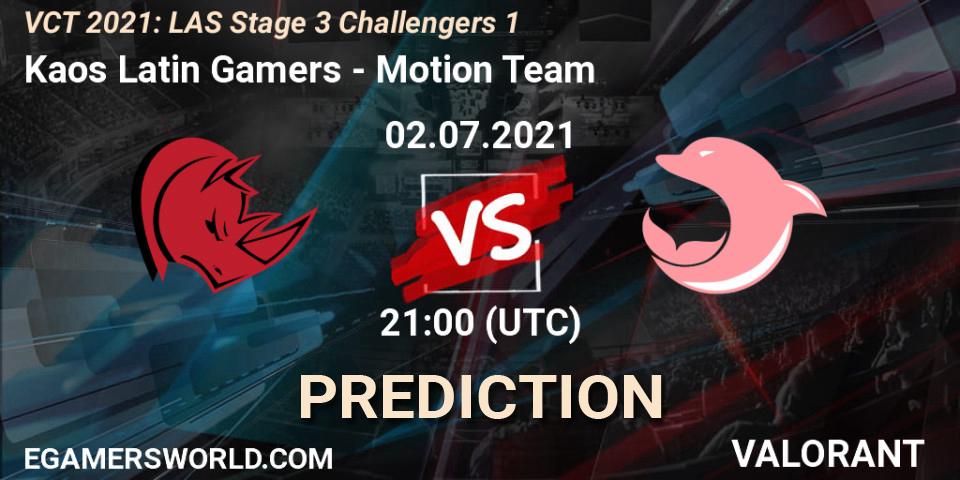 Kaos Latin Gamers vs Motion Team: Match Prediction. 02.07.2021 at 22:00, VALORANT, VCT 2021: LAS Stage 3 Challengers 1