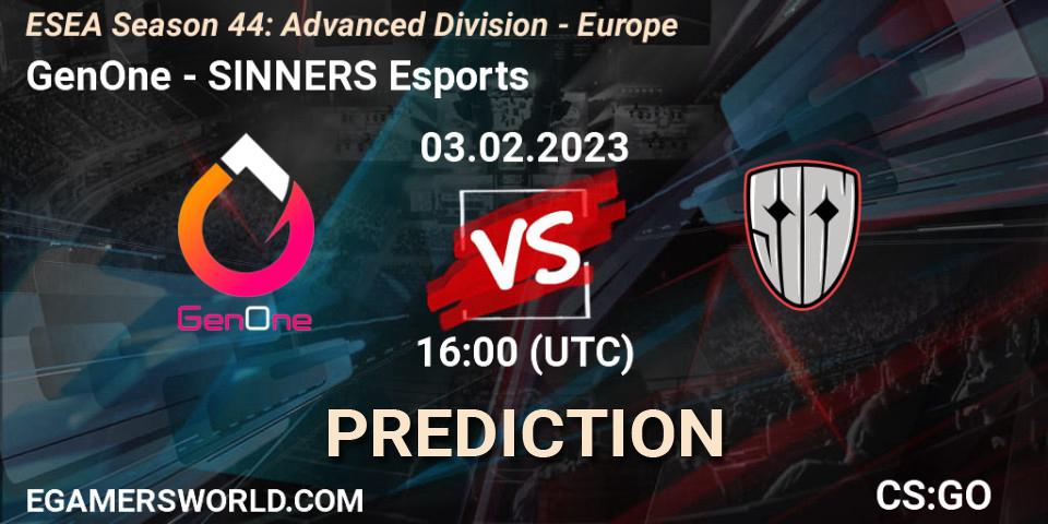 GenOne vs SINNERS Esports: Match Prediction. 03.02.23, CS2 (CS:GO), ESEA Season 44: Advanced Division - Europe