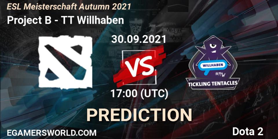 Project B vs TT Willhaben: Match Prediction. 30.09.2021 at 17:02, Dota 2, ESL Meisterschaft Autumn 2021