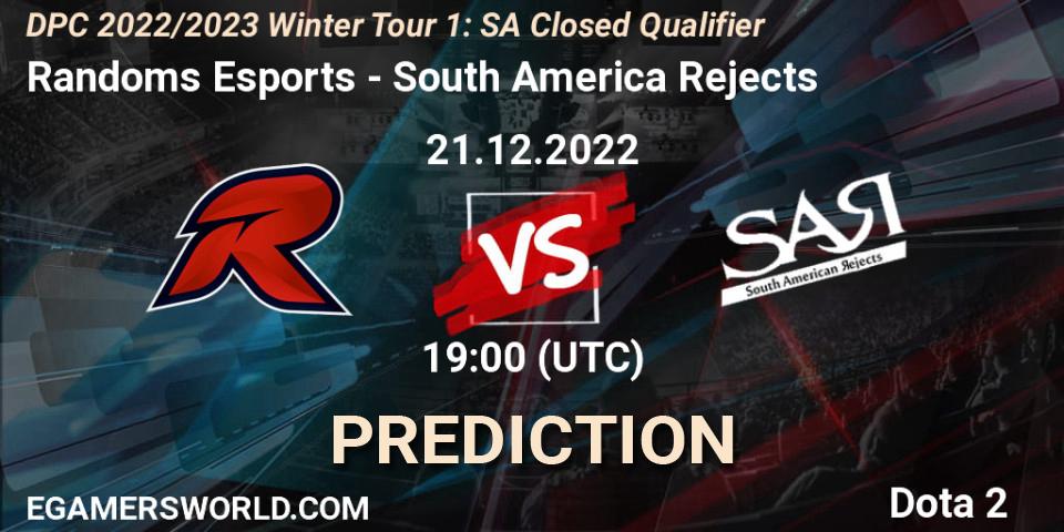 Randoms Esports vs South America Rejects: Match Prediction. 21.12.2022 at 19:01, Dota 2, DPC 2022/2023 Winter Tour 1: SA Closed Qualifier