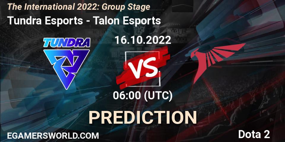 Tundra Esports vs Talon Esports: Match Prediction. 16.10.2022 at 06:37, Dota 2, The International 2022: Group Stage