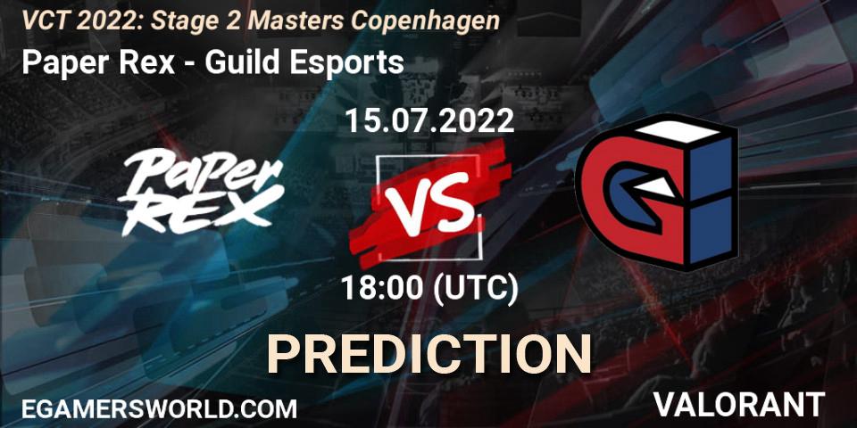 Paper Rex vs Guild Esports: Match Prediction. 14.07.2022 at 15:15, VALORANT, VCT 2022: Stage 2 Masters Copenhagen
