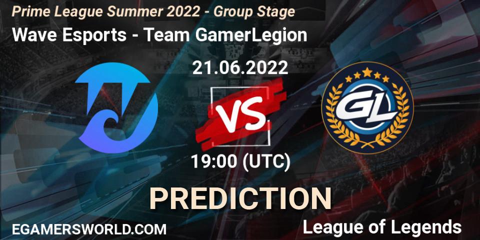 Wave Esports vs Team GamerLegion: Match Prediction. 21.06.2022 at 19:00, LoL, Prime League Summer 2022 - Group Stage