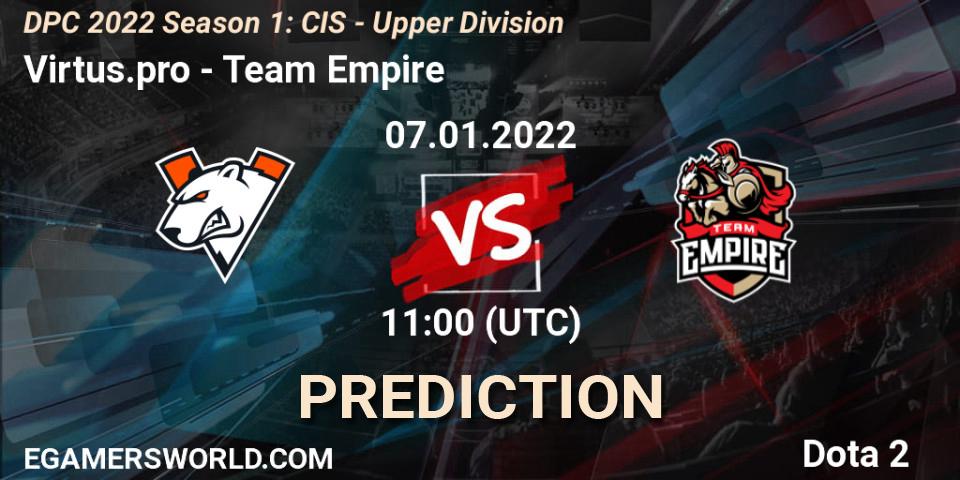 Virtus.pro vs Team Empire: Match Prediction. 07.01.2022 at 11:00, Dota 2, DPC 2022 Season 1: CIS - Upper Division