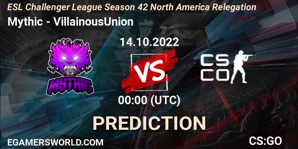 Mythic vs VillainousUnion: Match Prediction. 14.10.2022 at 00:00, Counter-Strike (CS2), ESL Challenger League Season 42 North America Relegation