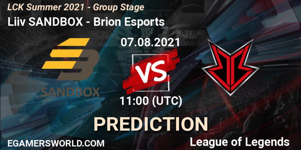 Liiv SANDBOX vs Brion Esports: Match Prediction. 07.08.2021 at 11:00, LoL, LCK Summer 2021 - Group Stage