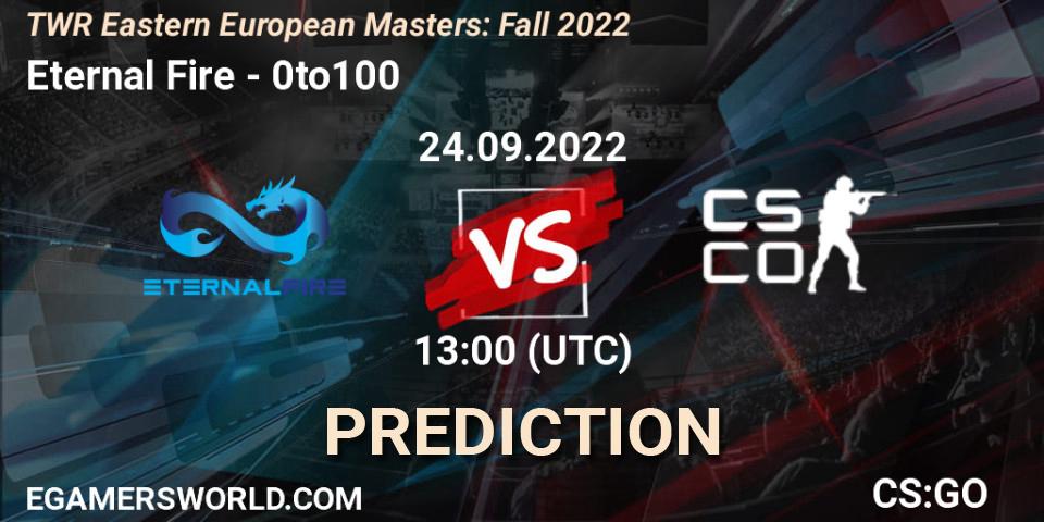 Eternal Fire vs 0to100: Match Prediction. 24.09.2022 at 17:30, Counter-Strike (CS2), TWR Eastern European Masters: Fall 2022