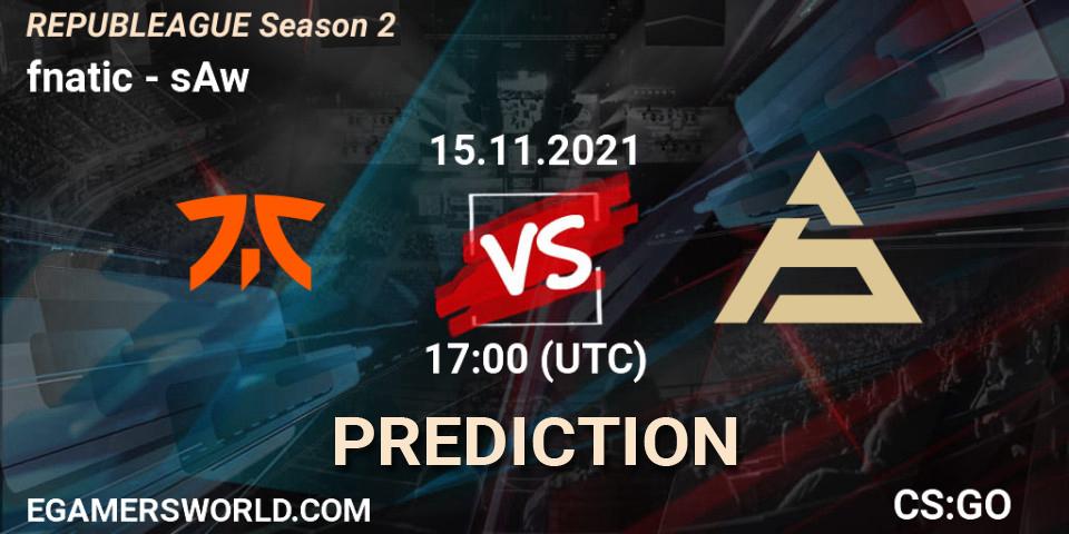 fnatic vs sAw: Match Prediction. 15.11.2021 at 18:00, Counter-Strike (CS2), REPUBLEAGUE Season 2