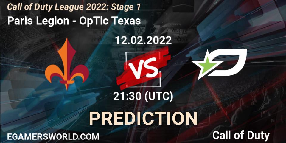 Paris Legion vs OpTic Texas: Match Prediction. 12.02.2022 at 21:30, Call of Duty, Call of Duty League 2022: Stage 1