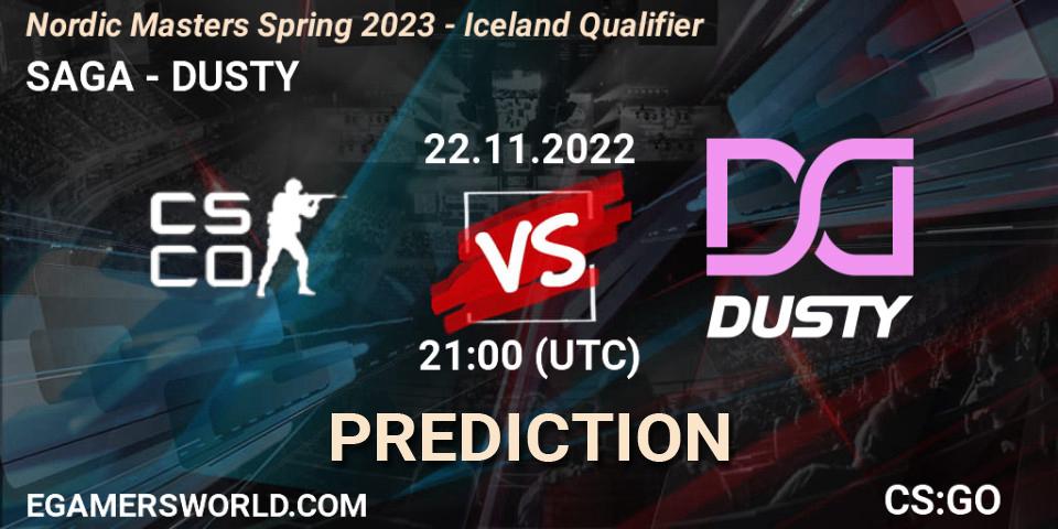 SAGA Esports vs DUSTY: Match Prediction. 22.11.2022 at 20:00, Counter-Strike (CS2), Nordic Masters Spring 2023 - Iceland Qualifier