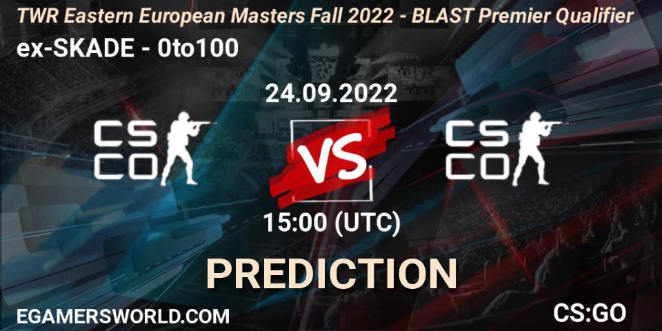 ex-SKADE vs 0to100: Match Prediction. 24.09.2022 at 08:00, Counter-Strike (CS2), TWR Eastern European Masters: Fall 2022