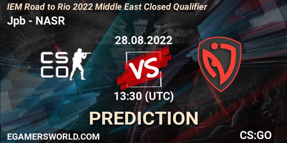 Jpb vs NASR: Match Prediction. 28.08.2022 at 13:30, Counter-Strike (CS2), IEM Road to Rio 2022 Middle East Closed Qualifier