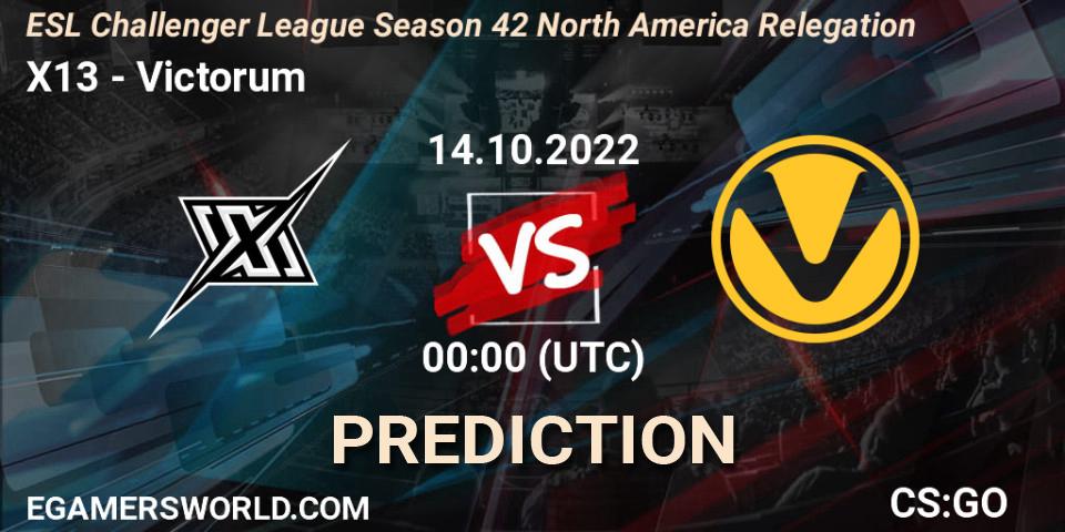 X13 vs Victorum: Match Prediction. 14.10.22, CS2 (CS:GO), ESL Challenger League Season 42 North America Relegation