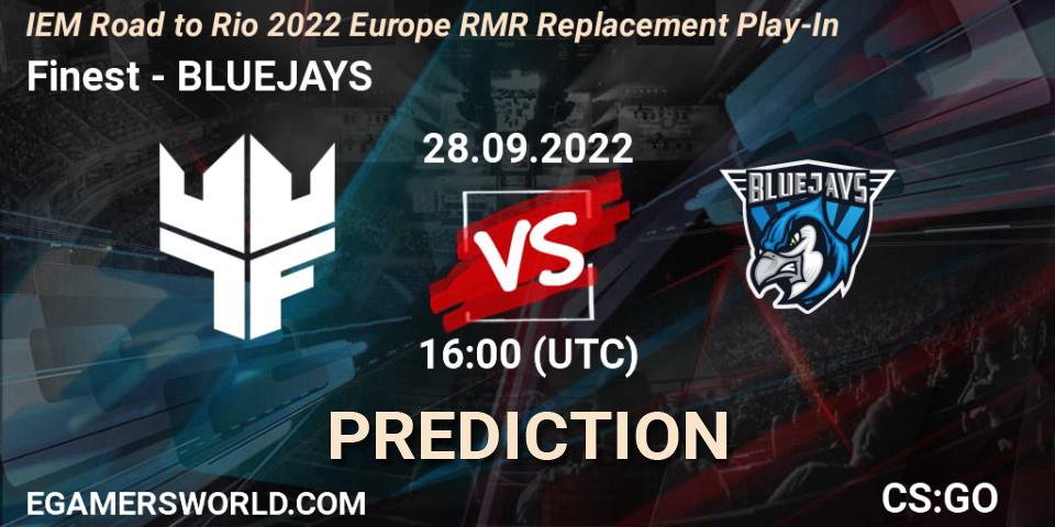 Finest vs BLUEJAYS: Match Prediction. 28.09.2022 at 16:00, Counter-Strike (CS2), IEM Road to Rio 2022 Europe RMR Replacement Play-In