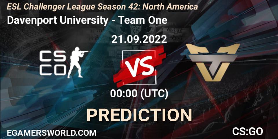 Davenport University vs Team One: Match Prediction. 21.09.2022 at 00:00, Counter-Strike (CS2), ESL Challenger League Season 42: North America