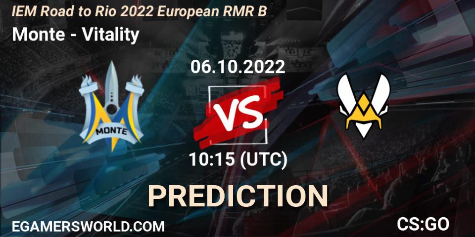 Monte vs Vitality: Match Prediction. 06.10.2022 at 10:55, Counter-Strike (CS2), IEM Road to Rio 2022 European RMR B