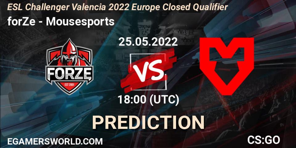 forZe vs Mousesports: Match Prediction. 25.05.2022 at 18:00, Counter-Strike (CS2), ESL Challenger Valencia 2022 Europe Closed Qualifier