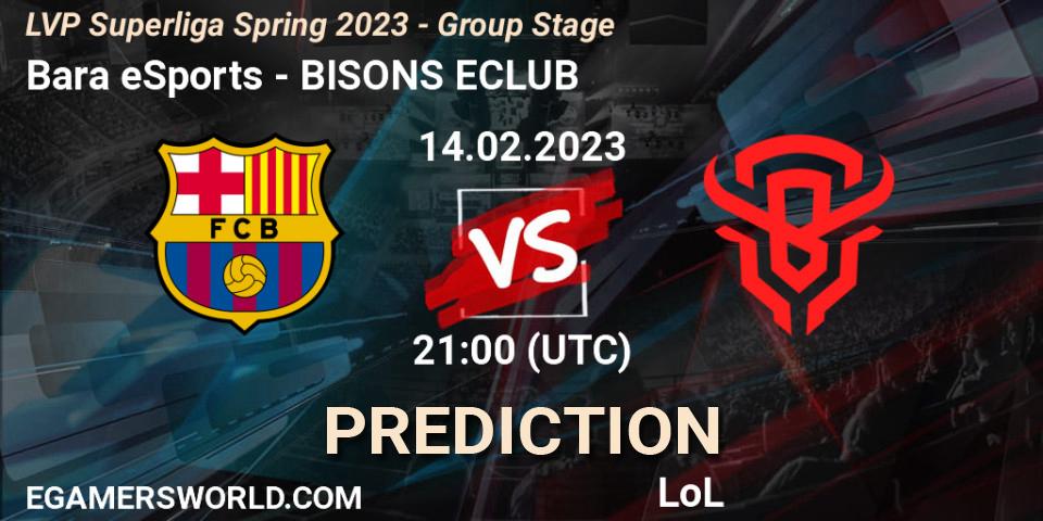 Barça eSports vs BISONS ECLUB: Match Prediction. 14.02.2023 at 21:00, LoL, LVP Superliga Spring 2023 - Group Stage