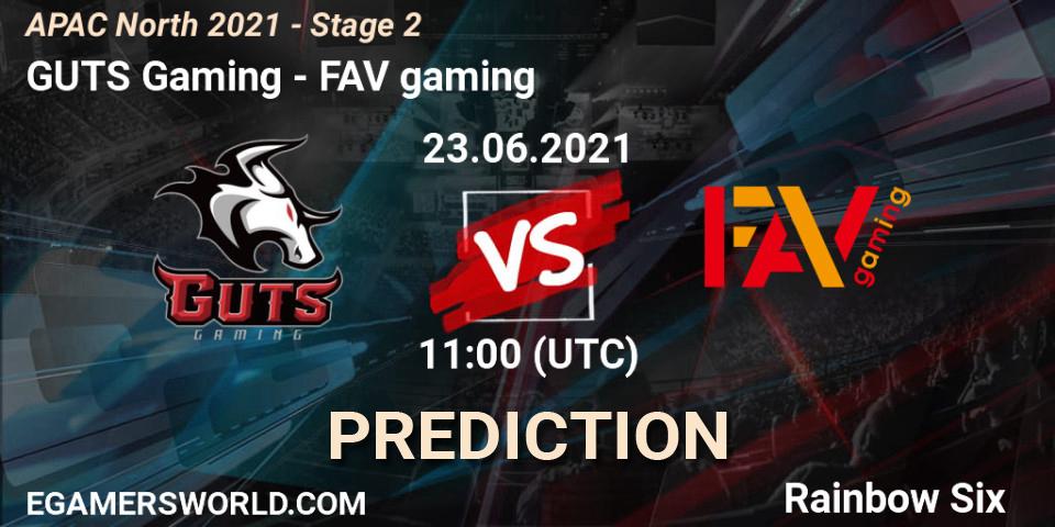 GUTS Gaming vs FAV gaming: Match Prediction. 23.06.2021 at 11:00, Rainbow Six, APAC North 2021 - Stage 2