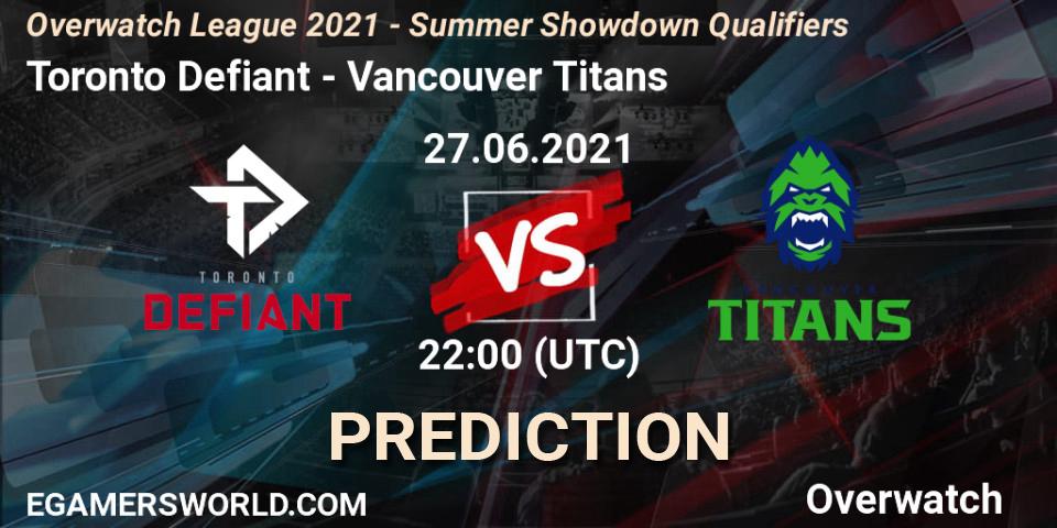 Toronto Defiant vs Vancouver Titans: Match Prediction. 27.06.2021 at 23:00, Overwatch, Overwatch League 2021 - Summer Showdown Qualifiers