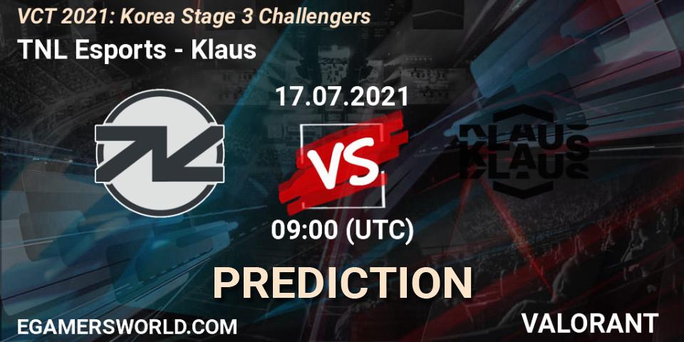 TNL Esports vs Klaus: Match Prediction. 17.07.2021 at 09:00, VALORANT, VCT 2021: Korea Stage 3 Challengers