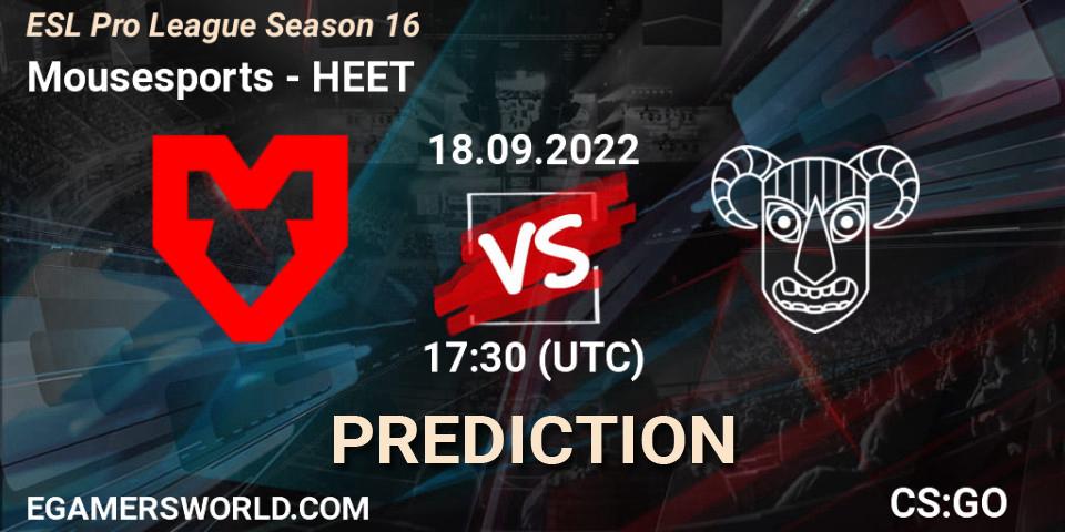 Mousesports vs HEET: Match Prediction. 18.09.2022 at 17:30, Counter-Strike (CS2), ESL Pro League Season 16