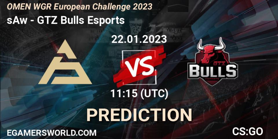 sAw vs GTZ Bulls Esports: Match Prediction. 22.01.2023 at 11:45, Counter-Strike (CS2), OMEN WGR European Challenge 2023