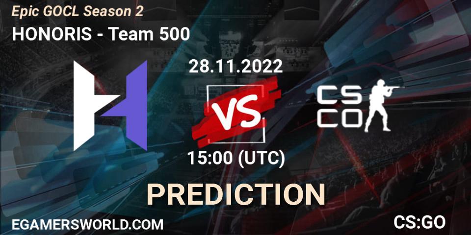 HONORIS vs Team 500: Match Prediction. 28.11.22, CS2 (CS:GO), Epic GOCL Season 2