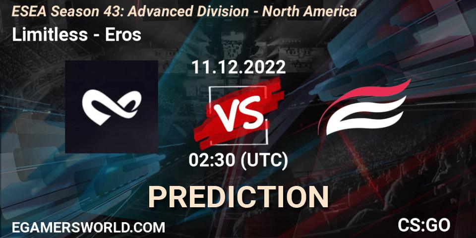 Limitless vs Eros: Match Prediction. 11.12.2022 at 02:15, Counter-Strike (CS2), ESEA Season 43: Advanced Division - North America