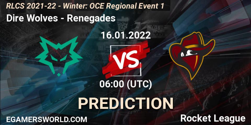 Dire Wolves vs Renegades: Match Prediction. 16.01.22, Rocket League, RLCS 2021-22 - Winter: OCE Regional Event 1