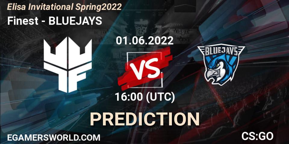 Finest vs BLUEJAYS: Match Prediction. 01.06.2022 at 16:40, Counter-Strike (CS2), Elisa Invitational Spring 2022