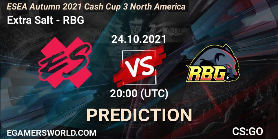 Extra Salt vs RBG: Match Prediction. 24.10.2021 at 20:10, Counter-Strike (CS2), ESEA Cash Cup: North America - Autumn 2021 #3